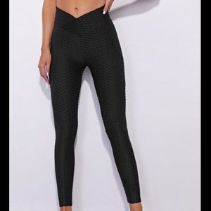 SHEIN Honeycomb Textured Leggings with V Waist
